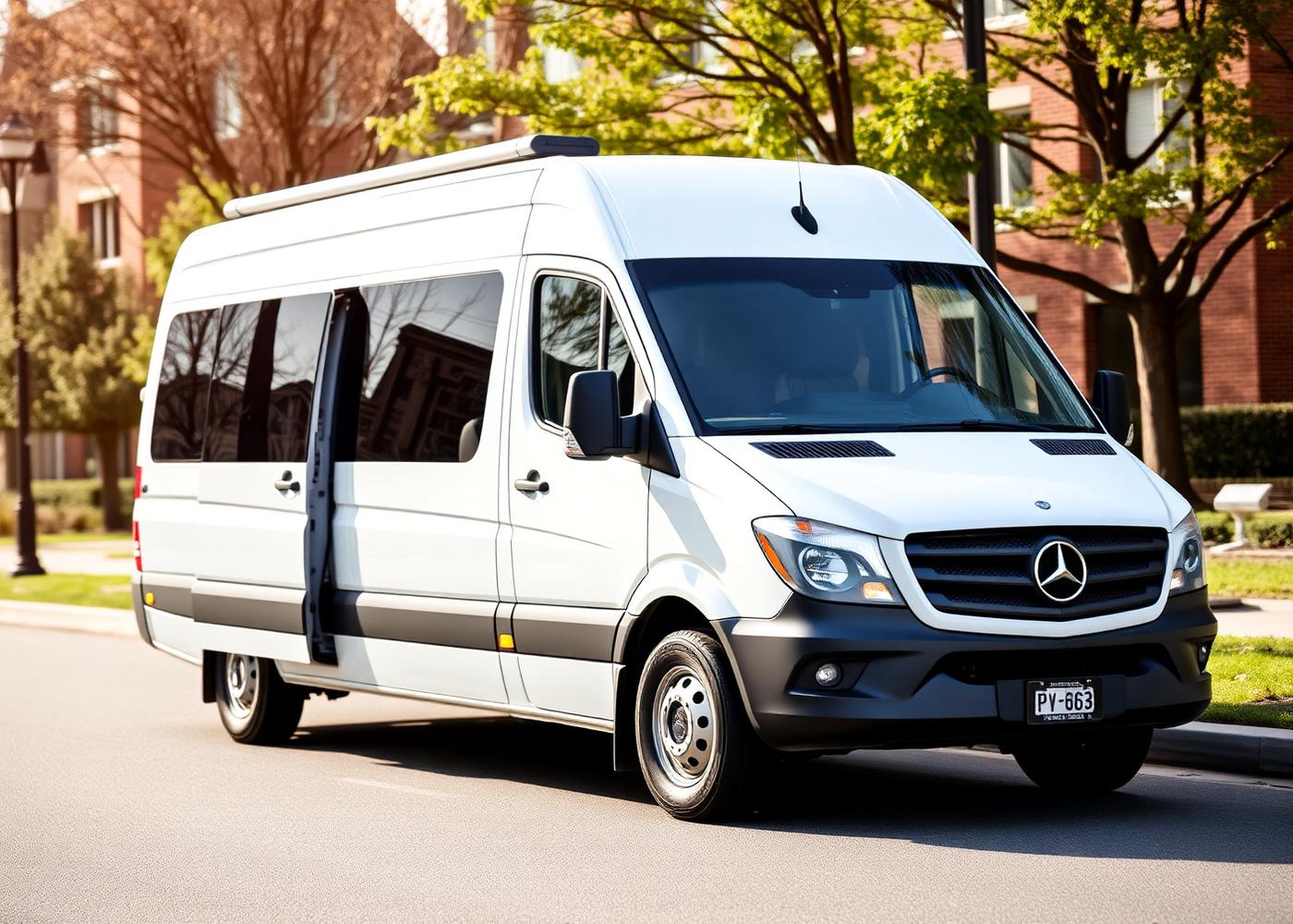 White Mercedes van with driver-side door open
